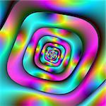 Digital abstract fractal image with a psychedelic tunnel design in blue, pink and yellow.