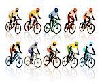 Set of silhouettes, cyclists in the bicycle race. Sport illustration.