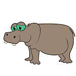 Hippopotamus isolated on white background. Hand drawing cartoon hippo vector illustration