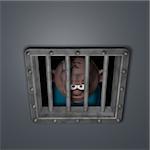 gangster behind riveted steel prison window - 3d illustration