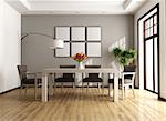Contemporary beige and brown dining room - rendering