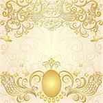 Gold easter frame with big gold egg, vintage  pattern, birds and butterflies (vector EPS 10)