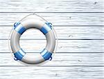 Life Buoy on  a Wooden Paneled Wall with Copy Space. Vector illustration