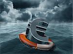 Illustration of a euro symbol being saved from stormy weather