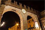 Medieval Gates in the Wall to Piazza Bra in Verona at Night, Veneto, Italy