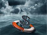 Illustration of a dollar symbol being saved from stormy weather