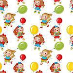 Seamless pattern - little girls with balloons.