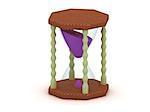 hourglass with purple sand and pillars of ivory. 3d illustration on the white background