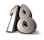 metal number eighteen on white background - 3d illustration