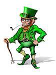 Illustration of an Irish leprechaun holding a shillelagh