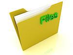 Yellow computer folder and green sign Files on a white background