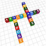 assistance, support, guidance - business concept words in color cubes like crossword