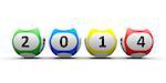 Lottery balls on a white table represents the new 2014, three-dimensional rendering