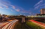 Traffic on the road in a city under the bridge, Storrow Drive, Charles Street, Charles MGH Station, Longfellow Bridge, Boston, Massachusetts, USA