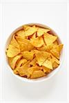 Tortilla Chips in White Bowl on White Background