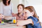 Girl sitting at breakfast table