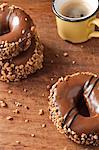 Decorated doughnuts and coffee