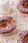 Decorated doughnuts and milk