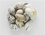 Pile of old speckled eggs