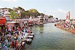 Crowd at Har Ki Pauri and Malviya Dwipa (island), River Ganges, Haridwar, Uttarakhand, India