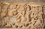 Details of carvings at an archaeological site, Udayagiri and Khandagiri Caves, Bhubaneswar, Orissa, India