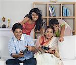 Family playing video game