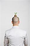 Businessman with a sapling on his head