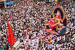 Crowd at religious procession during Ganpati visarjan ceremony, Mumbai, Maharashtra, India