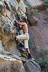 Man climbing on rocks