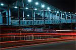 Footbridge lit up at night, National Highway 8, Gurgaon, Haryana, India