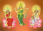 Goddess Durga with goddess Lakshmi and goddess Saraswati