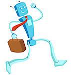 Robotic businessman running with a briefcase