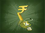 Indian rupee symbol with stethoscope and pills