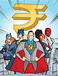 Business super hero with rupee symbol