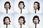 Multiple images of a businessman with different facial expressions