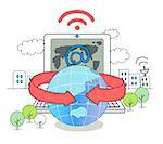 Illustration of globe surrounded with wireless technology