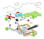 Illustration of ambulance and clip board