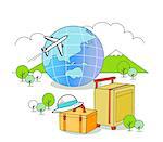 Suitcase with globe and airplane