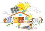 Family And Solar Panel On House