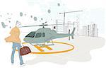 Illustration of man with helicopter