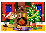 Illustration of a boy decorating house on Christmas
