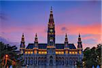 Town Hall (Gothic building) at sunset (dusk). Vienna, Austria.
