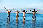 People On Beach Cheering