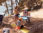 Croatia, Dalmatia, Parents with children on camping site