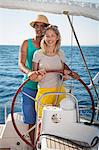 Croatia, Adriatic Sea, Young couple on sailboat