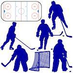 Set of silhouettes of hockey player. Isolated on white. Vector  illustrations.