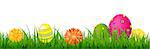 Happy Easter Border With Grass And Eggs With Gradient Mesh, Vector Illustration