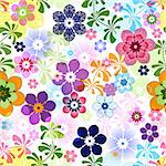 Spring colorful seamless floral pattern with transparent flowers (vector EPS 10)