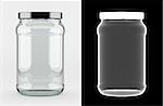 Empty glass jar with aluminum lid over white background with alpha mask for perfect isolation with transparency