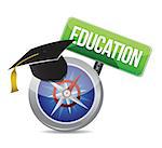 education graduation hat on a compass illustration design over white